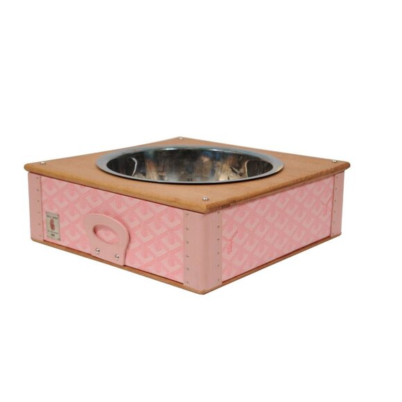 Goyard Pink Edmond Single Dog Cat Bowl Hard Sided Trunk Discontinued Palladium - Picture 4 of 16
